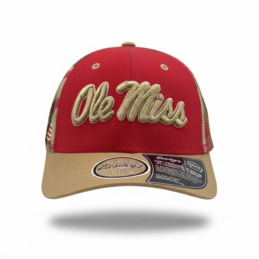 Zephyr Ole Miss Hat Mens OSFA Red Camo NWT Operation Hat Trick Mesh Snapback